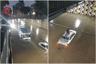 ¡VEA! Plan Caracas Patriota: fuertes lluvias generaron caos en Caracas (mujer quedó atrapada en el techo de su vehículo en la avenida Libertador) (+Videos)