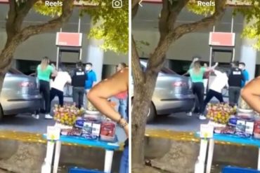 ¡DURO! Mujer le conectó un golpe en la cara a un funcionario de la GNB en una estación de servicio de La Urbina (+Video)