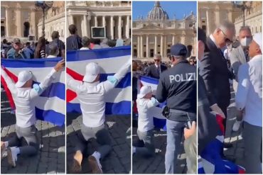 ¡INJUSTO! Policía del Vaticano le quitó la bandera a un cubano durante la misa: ciudadanos acusan al papa de ser “cómplice de la dictadura” castrista (+Videos)