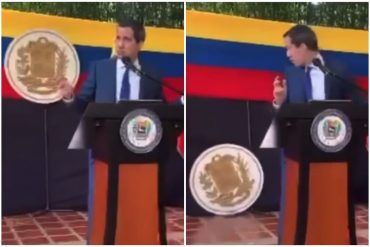 ¡LE MOSTRAMOS! En plena rueda de prensa de Guaidó se desplomó el escudo nacional que estaba en el fondo de la escenografía (+Video)