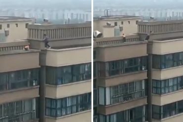 ¡ESCALOFRIANTE! Se hizo viral el video de dos niños “divirtiéndose” mientras saltaban entre los estrechos techos de dos edificios de más de 10 pisos pisos en China