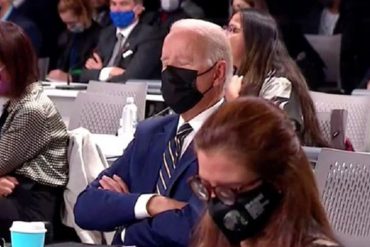 ¡SOÑÓ CON LOS ANGELITOS! El súper camarón que se lanzó Joe Biden en plena cumbre del Cop26 (tuvieron que despertarlo) (+Video)