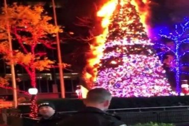 ¡IMPRESIONANTE! Así se incendió el árbol navideño de 15 metros de Fox News en Nueva York: llevó más de 21 horas armarlo (+Video)