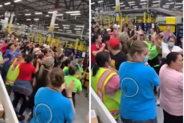 ¡IMPERDIBLE! Venezolanos que trabajan en almacenes de Amazon en Florida aprovecharon la caída de los servidores para cantar “Amparito” (+Video)