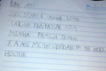 ¡DESGARRADOR! «Mi sueño es tener algo de carne para comer con mi familia»: la emotiva carta de un niño brasileño a Santa