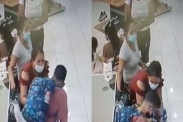 ¡VEA!  Se viraliza video de mujeres que hurtaron el celular de una madre mientras probaba unos zapatos a su hijo (afirman que fue en el centro de Caracas)