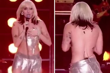 ¡VEA! El incómodo momento que vivió Miley Cyrus en plena presentación en año nuevo: quedó completamente topless (+Video)