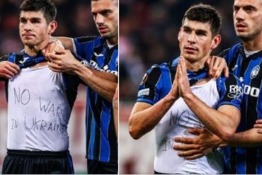 ¡VEA! “No a la guerra”: Lo que escribió en su camiseta el Ruslan Malinovskyi y mostró tras marcar dos goles en partido de la Liga de Europa de #24Feb