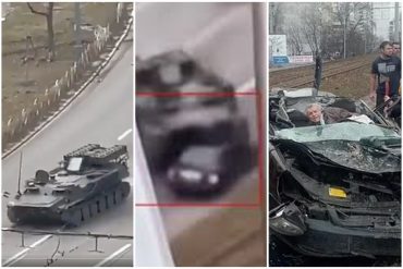 ¡IMPRESIONANTE! El impactante video del momento en el que un supuesto tanque ruso aplastó un vehículo civil en Ucrania