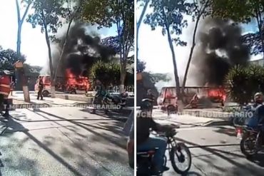 ¡LE MOSTRAMOS! Se registró el incendio de un autobús cerca de la estación El Valle de Caracas (+Video)