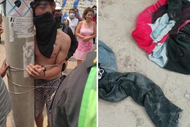 ¡MIRE! Atraparon a un venezolano acusado de robar un negocio en Perú: habitantes le cortaron el cabello, lo amarraron y lo dejaron en ropa interior (+Fotos)