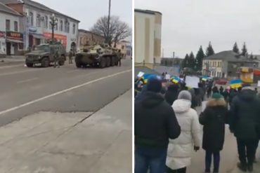¡MIRE! Civiles ucranianos con banderas desafían a los invasores rusos en Kupyansk este #1Mar (+Videos)