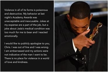¡AQUÍ LO TIENE! Will Smith pidió disculpas a Chris Rock por la bofetada que le propinó en los Óscar: “La violencia es venenosa y destructiva” (+Comunicado)