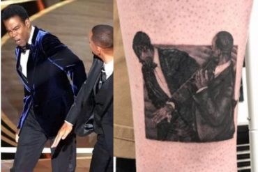 ¡INSÓLITO!  Inmortalizó la bofetada de Will Smith a Chris Rock con un tatuaje y se vuelve viral