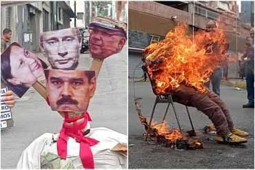 ¡QUÉ FUERTE! Habitantes de Caracas quemaron a un Judas de cuatro cabezas: Nicolás Maduro, Carmen Meléndez, Néstor Reverol y Vladimir Putin (+Video y fotos)