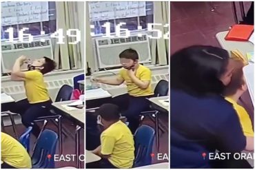 ¡INCREÍBLE! El impactante momento en el que una maestra salva a su alumno de morir ahogado con una tapa plástica (+Video)