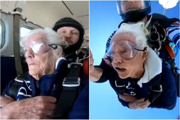 Enfermera de 100 años se lanza en paracaídas para celebrar su cumpleaños (+Video)