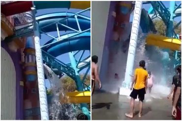 El impactante video del momento en el que se desprendió el tobogán de un parque acuático en Indonesia: 15 niños heridos con múltiples fracturas