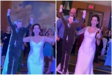 La historia detrás de la mujer que tuvo que bailar con la figura de cartón de su novio en su fiesta de bodas (el COVID-19 lo volvió a hacer)