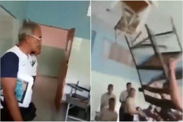 Difunden video de cómo estudiantes acosan a un profesor adulto mayor y destruyen el mobiliario de un centro educativo en Trujillo