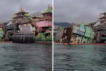 Difunden video del impactante hundimiento del restaurante flotante Jumbo, una de las mayores atracciones turísticas de Hong Kong (+Video)
