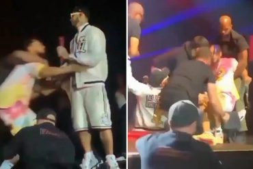 Fanático se abalanzó violentamente sobre Anuel en un concierto: ni los guardias podían quitárselo de encima (+Video)