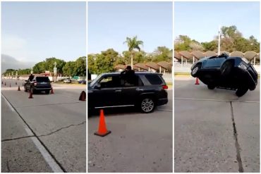 Momento en el que se volcó una camioneta Toyota 4Runner durante un supuesto entrenamiento de escoltas en Fuerte Tiuna (+Video)