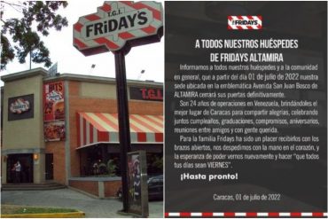 Friday’s de Altamira anuncia cierre tras 24 años de operaciones y las redes reaccionan: “Muchas empresas yéndose para ser un país ‘recuperado’”