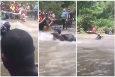 El momento en que salvan a un migrante con su bebé en brazos de ser arrastrados por un río en la selva del Darién (+Video)