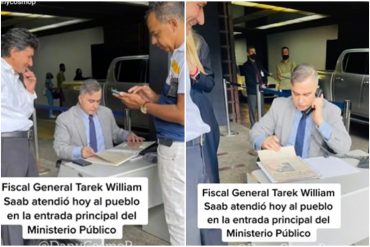 Tarek William Saab no deja de hacer show: puso un escritorio, un teléfono y se sentó en la entrada del Ministerio Público para “atender al pueblo” (+Video)