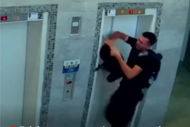 El impactante momento en el que un policía evita que un perro muera ahorcado: su collar quedó atorado en un ascensor  (+Video)