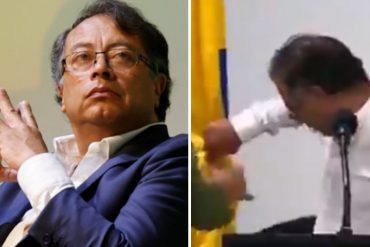 “Uy, no se me caiga Colombia”: La reacción de Gustavo Petro tras recibir un “banderazo” en pleno discurso (+Video)