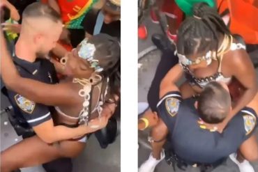 Polémica por las imágenes de funcionarios de policías de Nueva York “perreando” en plena calle con un par de ciudadanas durante un desfile (+Video)