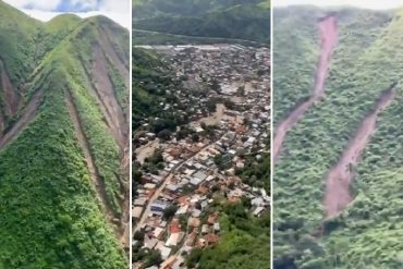 La impresionante vista aérea de cómo quedaron las montañas y la zona poblada de Las Tejerías tras el deslave (+Video)