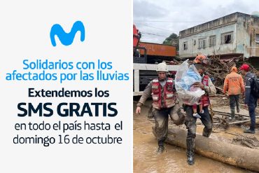 Movistar extiende hasta el domingo #16Oct los mensajes gratis en todo el país: “Solidarios con los afectados por las lluvias”