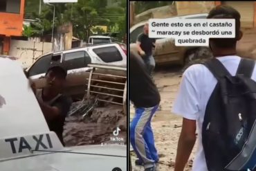 Por segundos un señor evitó ser arrastrado junto a su vehículo tras desbordarse quebrada Palmarito en Maracay (+Video)