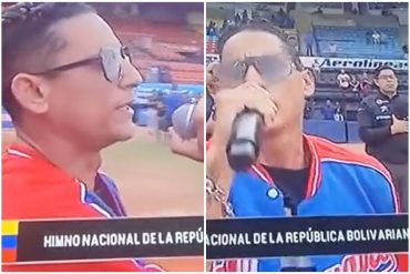 “Un sublime aliento al tiempo llegó”: cantante se equivocó garrafalmente al cantar el himno nacional en el juego de Tigres y Tiburones en el Universitario (+Videos)