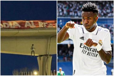 Aparece un muñeco de Vinicius Jr. colgado de un puente de España en la previa del clásico Real Madrid-Atlético (+Foto)