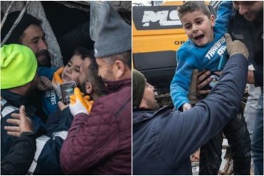 El dramático momento en el que un niño es rescatado de entre los escombros y entregado a su madre horas después del sismo en Turquía (+Fotos)