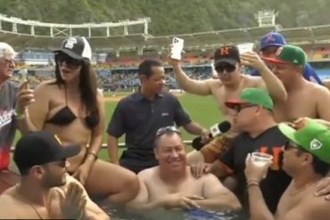 Así disfrutaron el exclusivo jacuzzi del estadio de La Guaira un grupo de mexicanos que vinieron a ver la Serie del Caribe (+Video)