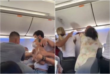 Golpes, bofetadas y gritos: La impactante trifulca entre una docena de mujeres dentro de un avión (+Video)