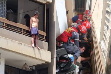 El momento en el que Bomberos del Distrito Capital rescataron a hombre que amenazaba con saltar desde un edificio en Baruta (+Videos)