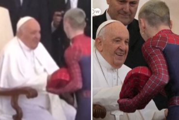 El curioso momento en el que el “hombre araña” se inclinó ante el papa Francisco durante audiencia en el Vaticano (+Video)