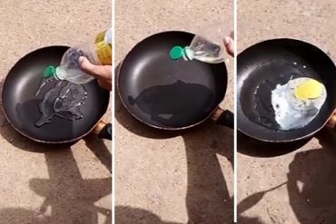 “Sol premium” en Venezuela: salió a la calle para “cocinar” un huevo frito en la acera con el calor en Maracaibo y se volvió viral (+Videos)