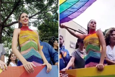 Miss Venezuela Diana Silva acompañó la marcha del orgullo LGBTI+y ondeó la bandera arcoíris  (+Imágenes)