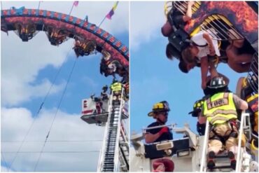 Terror en las alturas: ocho pasajeros quedaron de cabeza por horas en montaña rusa que presentó una falla mecánica (+Video)