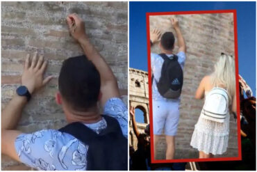 Indignación por turista que escribió el nombre y el de su novia en el Coliseo Romano (+Video)