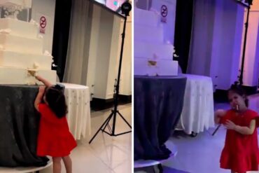 ¿Traviesa o malcriada?: Una niña de cinco años comió del pastel antes de que lo picaran los novios y generó debate en redes (+Video)