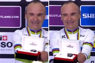 La divertida reacción de un ciclista paralímpico que recibió un reloj de premio, a pesar de no tener antebrazos (+Videos)