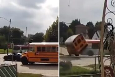 Impactante video del momento en que un autobús escolar se voltea producto de un choque en Wisconsin